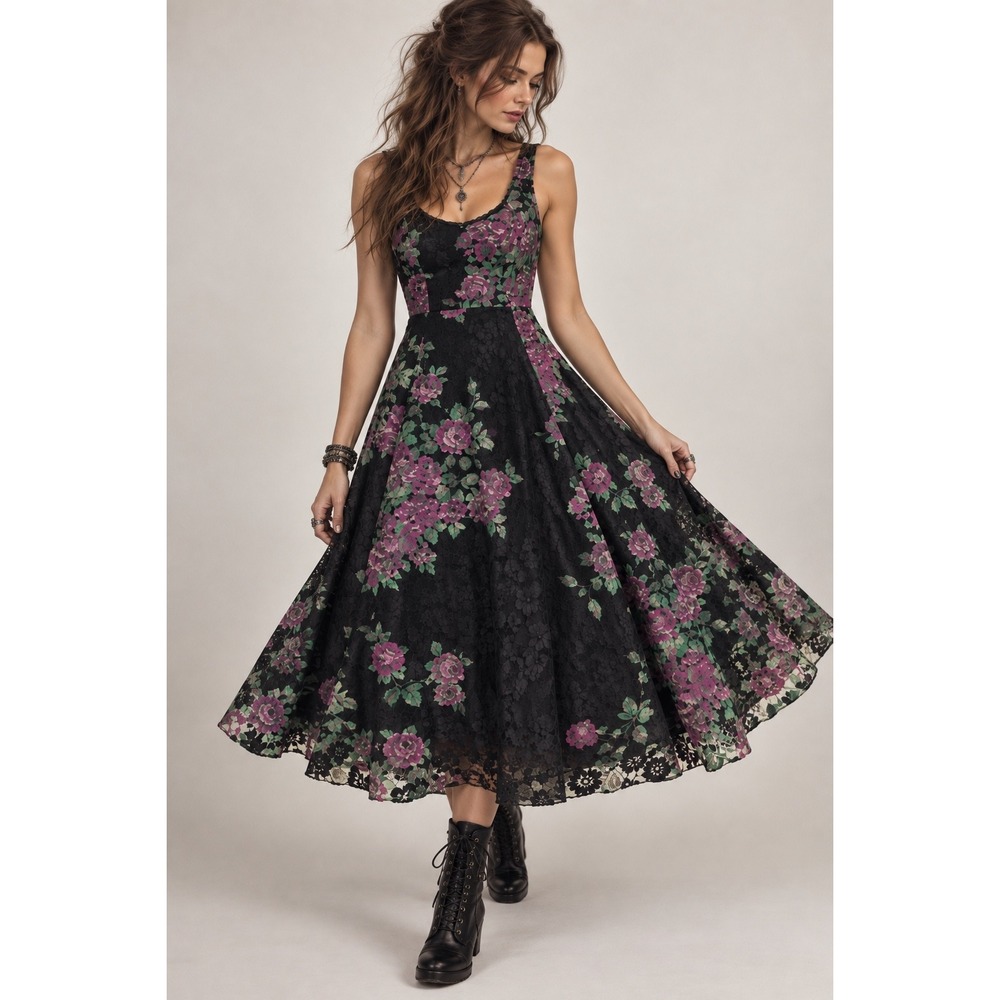 Tracy Reese Every Bit Ethereal Dress Women S Black Purple Floral Lace Whimsigoth